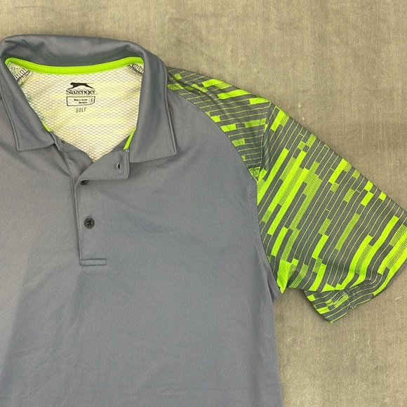 Slazenger Polo Golf Shirt‎ Mens Blue/Gray/green Stripe Short Sleeve Sz Small - Picture 2 of 8